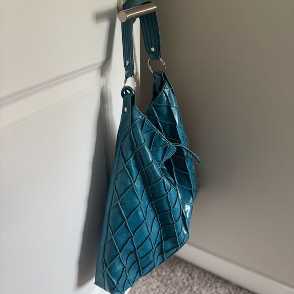 Steve Madden Y2K Large Textured Shoulder  Bag Turquoise Vegan - Picture 6 of 10